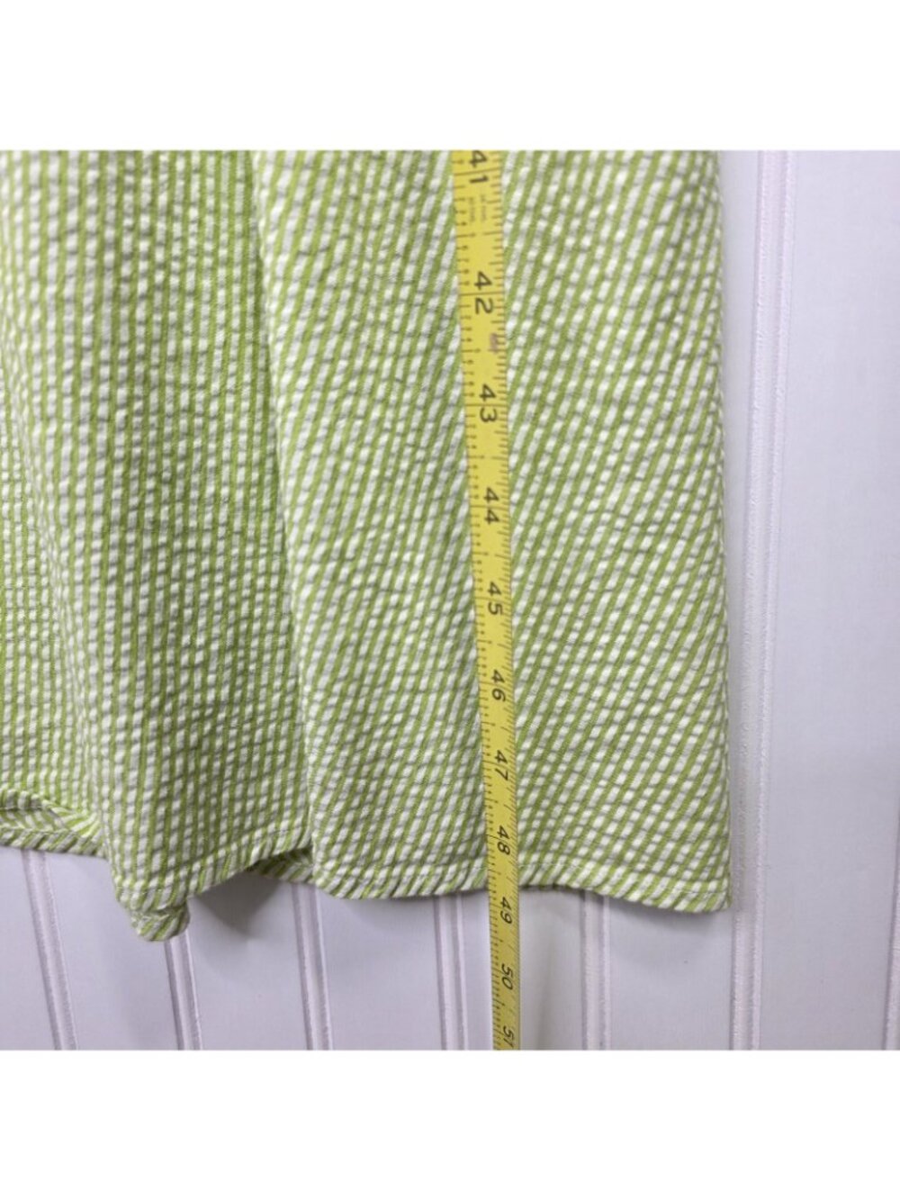 JG Hook Dress 8 Green Striped Seersucker Midi Button Up Nautical Coastal Casual - Picture 10 of 11